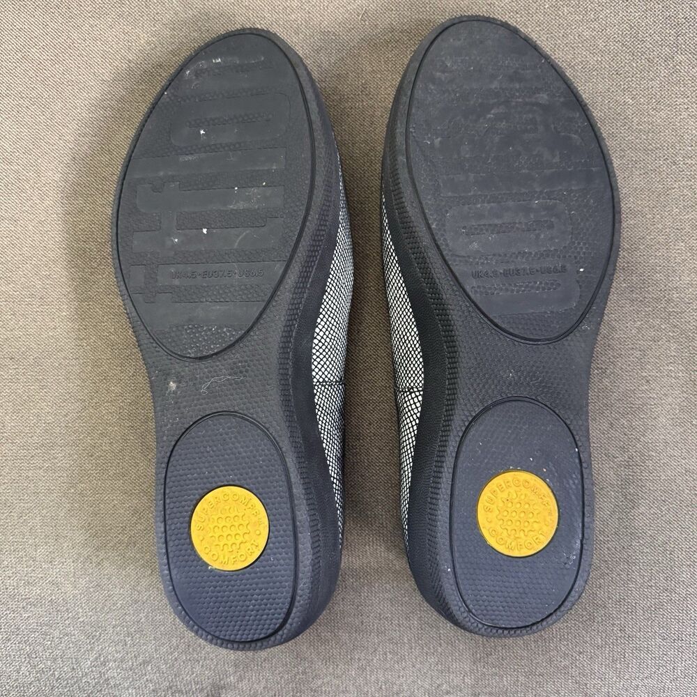 FitFlop Super Ballerina Ballet Flats Black Foil Comfort Slip On Womens 6.5 - Picture 7 of 9